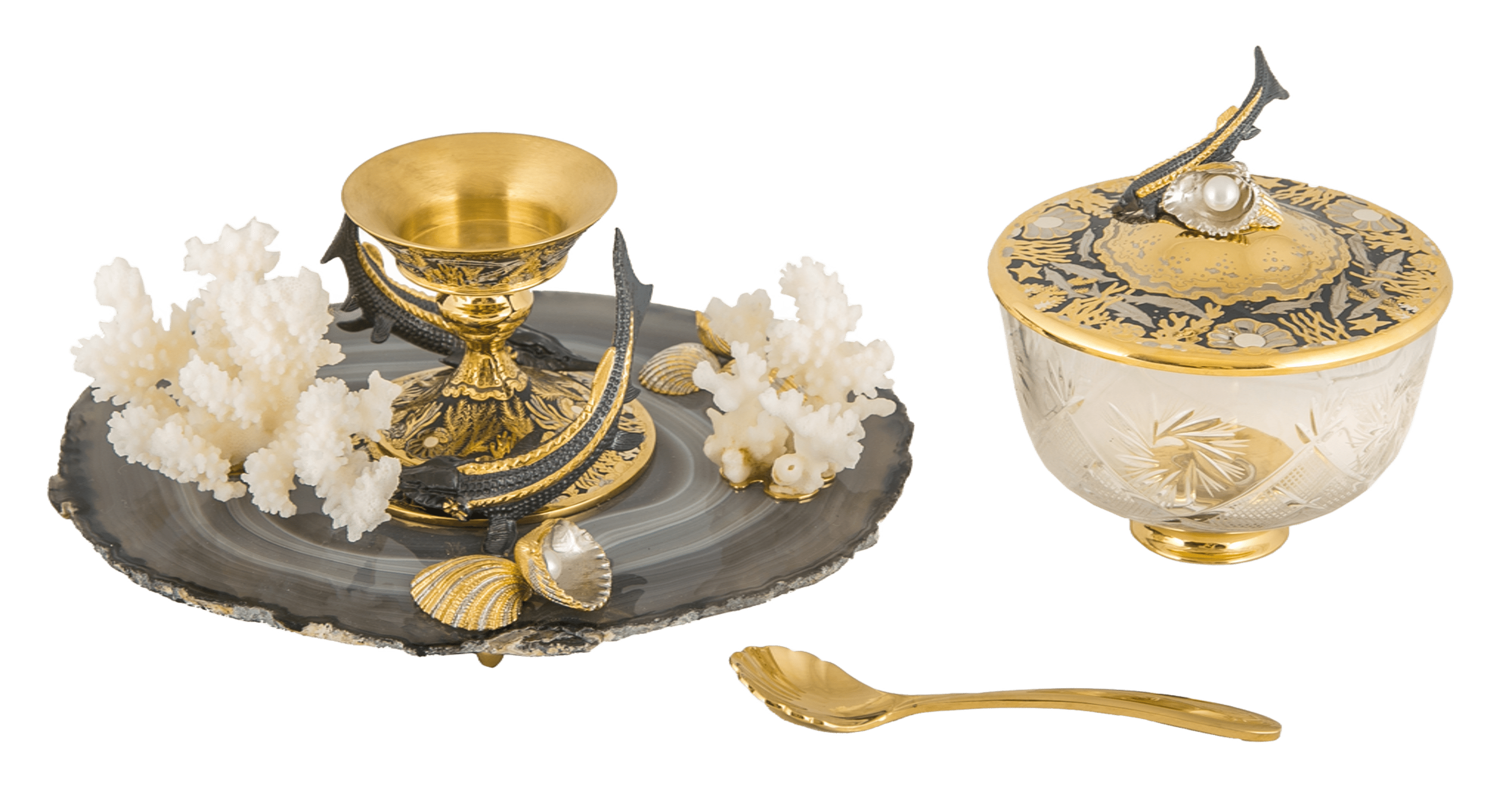 Икорница "Дары моря" (агат, коралл)