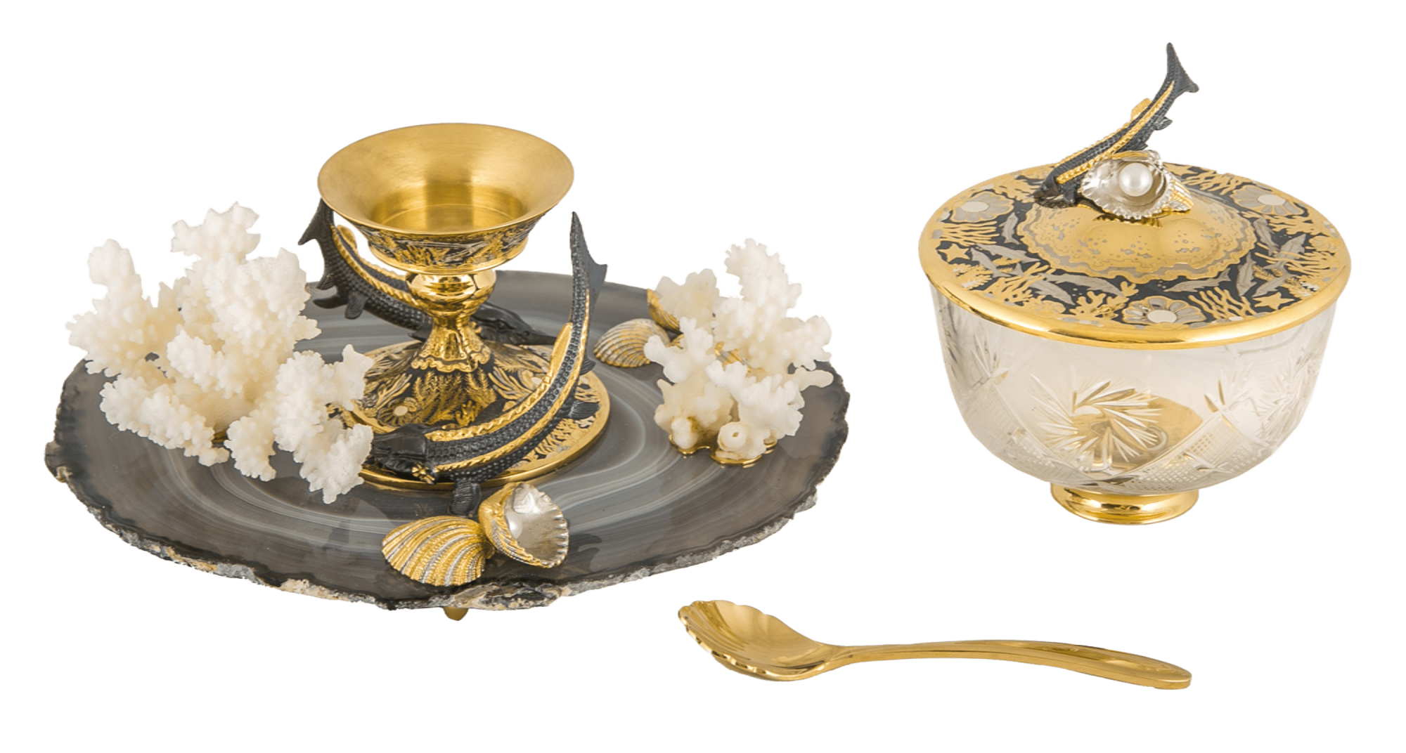 Икорница "Дары моря" (агат, коралл)