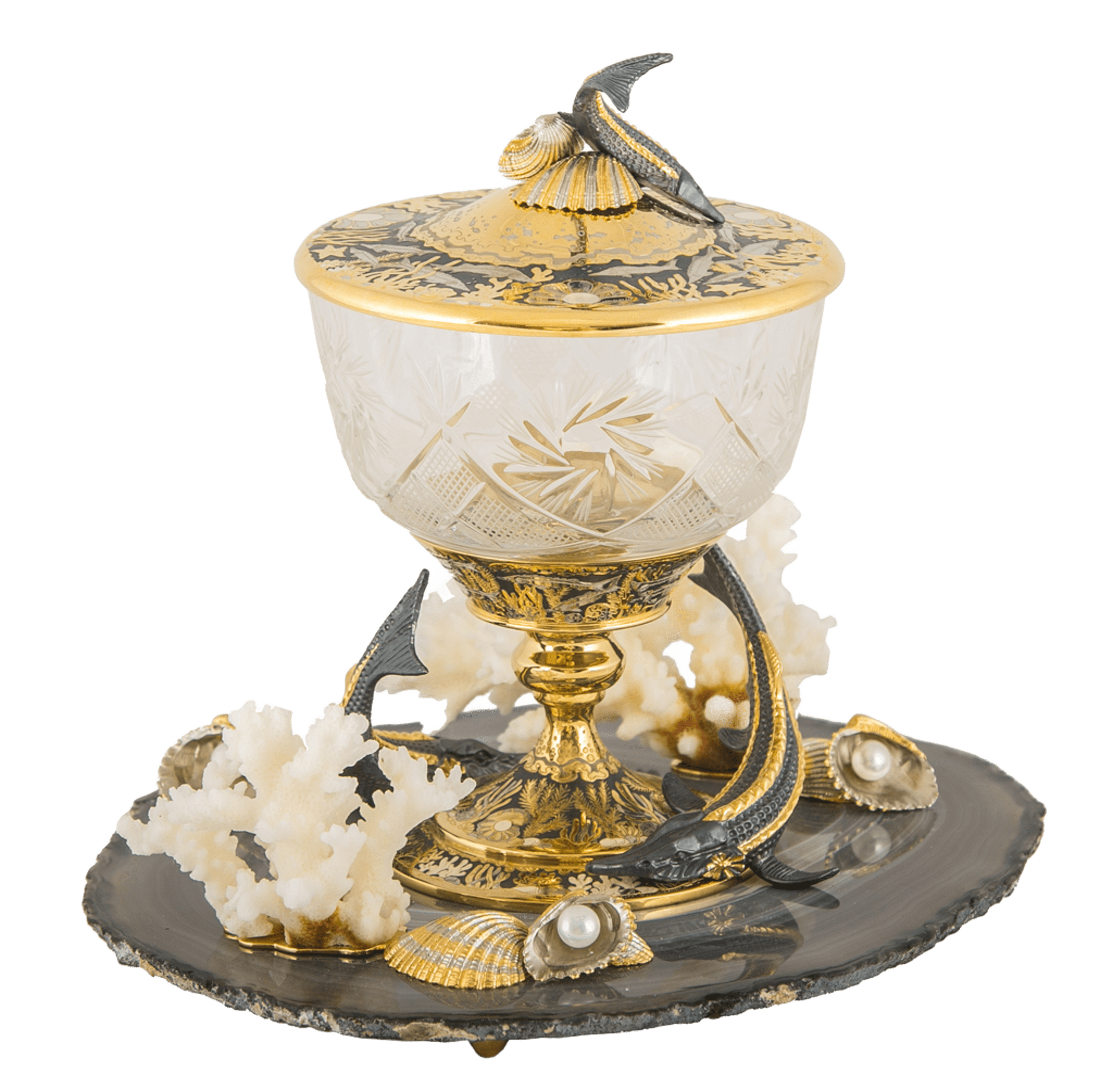 Икорница "Дары моря" (агат, коралл)